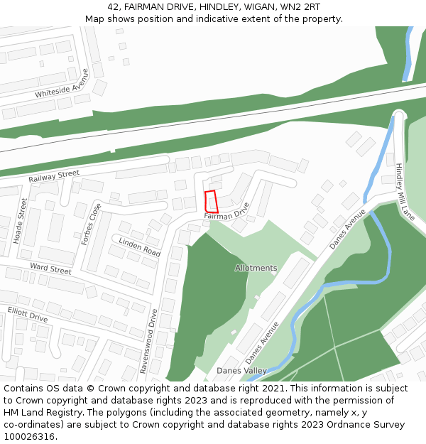 42, FAIRMAN DRIVE, HINDLEY, WIGAN, WN2 2RT: Location map and indicative extent of plot