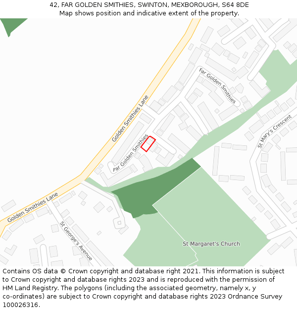 42, FAR GOLDEN SMITHIES, SWINTON, MEXBOROUGH, S64 8DE: Location map and indicative extent of plot