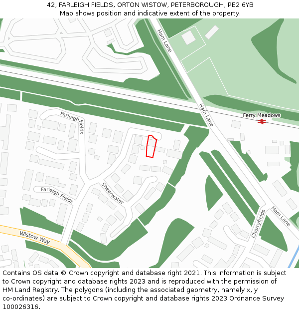 42, FARLEIGH FIELDS, ORTON WISTOW, PETERBOROUGH, PE2 6YB: Location map and indicative extent of plot
