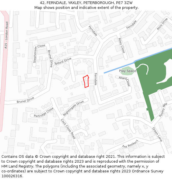 42, FERNDALE, YAXLEY, PETERBOROUGH, PE7 3ZW: Location map and indicative extent of plot