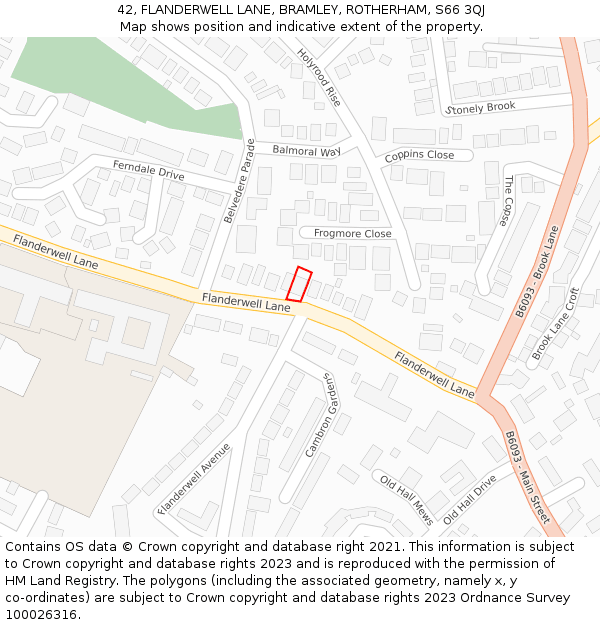 42, FLANDERWELL LANE, BRAMLEY, ROTHERHAM, S66 3QJ: Location map and indicative extent of plot