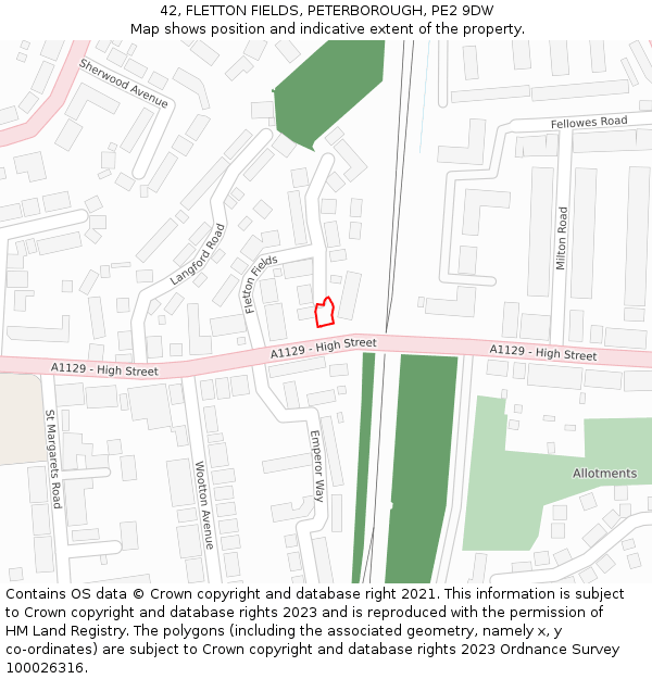 42, FLETTON FIELDS, PETERBOROUGH, PE2 9DW: Location map and indicative extent of plot