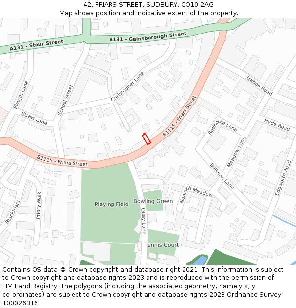 42, FRIARS STREET, SUDBURY, CO10 2AG: Location map and indicative extent of plot