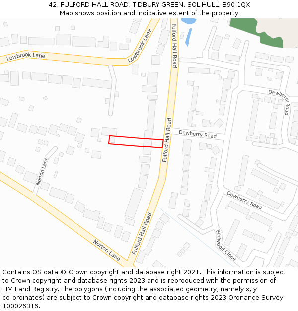 42, FULFORD HALL ROAD, TIDBURY GREEN, SOLIHULL, B90 1QX: Location map and indicative extent of plot