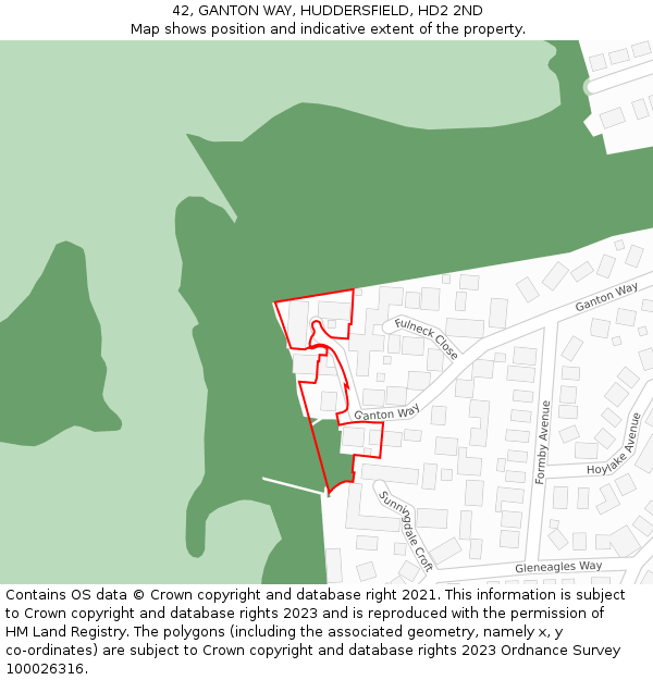 42, GANTON WAY, HUDDERSFIELD, HD2 2ND: Location map and indicative extent of plot