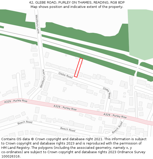 42, GLEBE ROAD, PURLEY ON THAMES, READING, RG8 8DP: Location map and indicative extent of plot