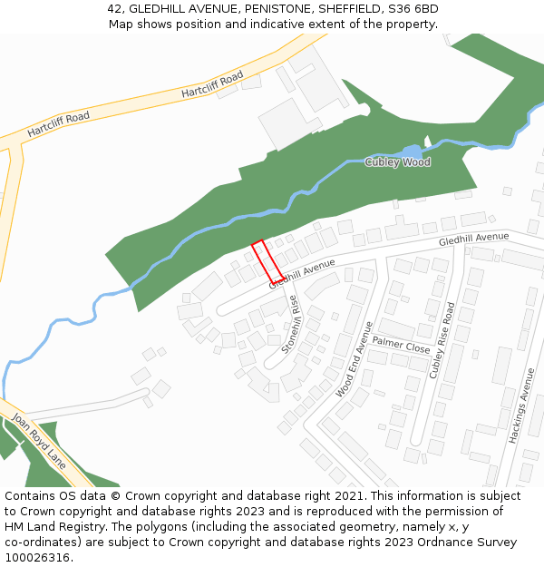 42, GLEDHILL AVENUE, PENISTONE, SHEFFIELD, S36 6BD: Location map and indicative extent of plot