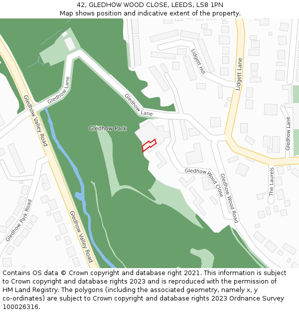 42, GLEDHOW WOOD CLOSE, LEEDS, LS8 1PN: Location map and indicative extent of plot