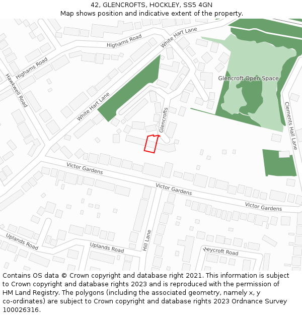 42, GLENCROFTS, HOCKLEY, SS5 4GN: Location map and indicative extent of plot
