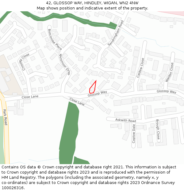 42, GLOSSOP WAY, HINDLEY, WIGAN, WN2 4NW: Location map and indicative extent of plot