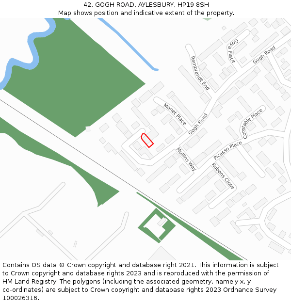 42, GOGH ROAD, AYLESBURY, HP19 8SH: Location map and indicative extent of plot