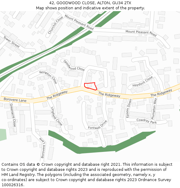 42, GOODWOOD CLOSE, ALTON, GU34 2TX: Location map and indicative extent of plot