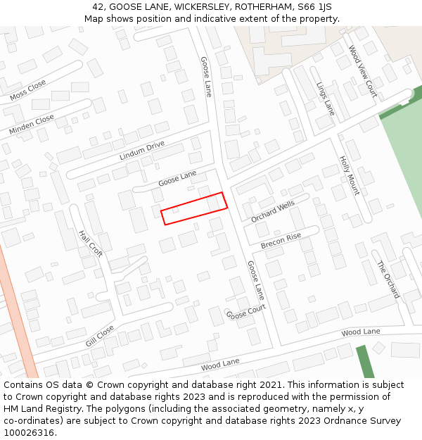 42, GOOSE LANE, WICKERSLEY, ROTHERHAM, S66 1JS: Location map and indicative extent of plot