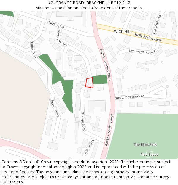 42, GRANGE ROAD, BRACKNELL, RG12 2HZ: Location map and indicative extent of plot