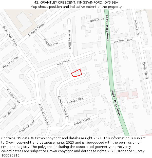 42, GRANTLEY CRESCENT, KINGSWINFORD, DY6 9EH: Location map and indicative extent of plot