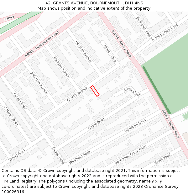 42, GRANTS AVENUE, BOURNEMOUTH, BH1 4NS: Location map and indicative extent of plot
