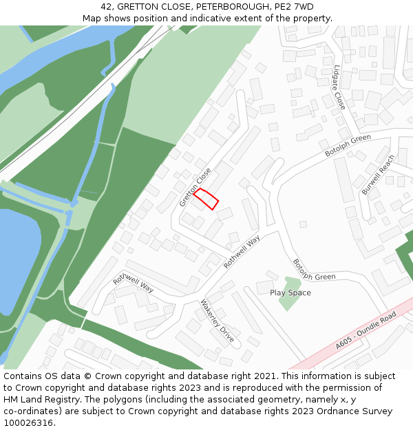 42, GRETTON CLOSE, PETERBOROUGH, PE2 7WD: Location map and indicative extent of plot