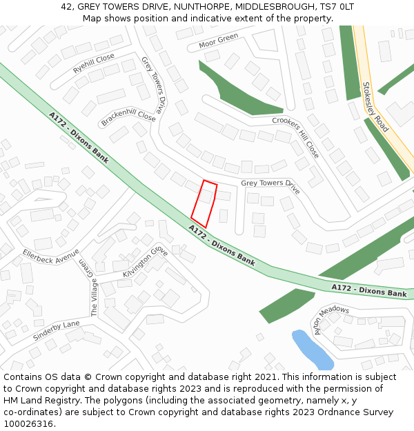 42, GREY TOWERS DRIVE, NUNTHORPE, MIDDLESBROUGH, TS7 0LT: Location map and indicative extent of plot