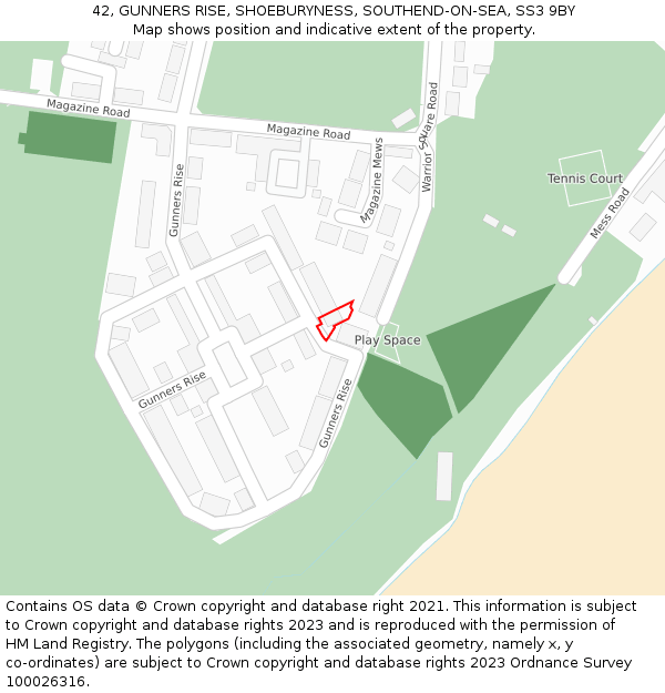42, GUNNERS RISE, SHOEBURYNESS, SOUTHEND-ON-SEA, SS3 9BY: Location map and indicative extent of plot
