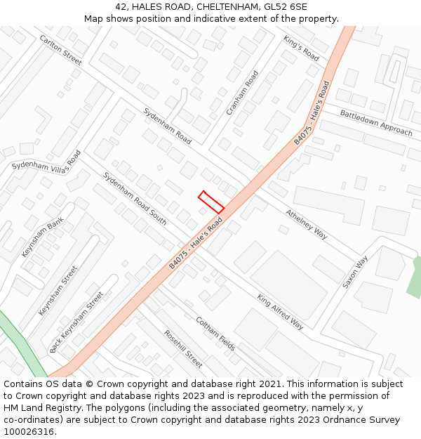 42, HALES ROAD, CHELTENHAM, GL52 6SE: Location map and indicative extent of plot