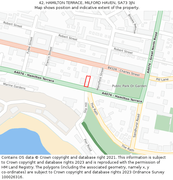 42, HAMILTON TERRACE, MILFORD HAVEN, SA73 3JN: Location map and indicative extent of plot