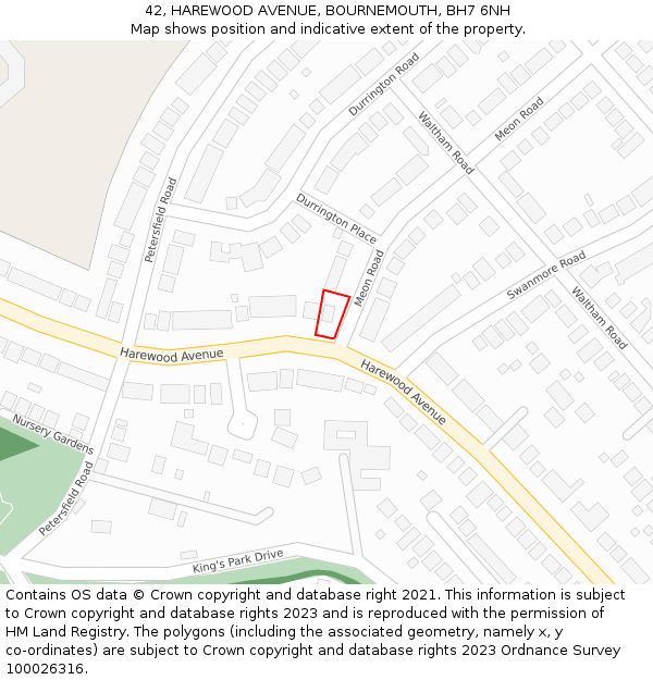 42, HAREWOOD AVENUE, BOURNEMOUTH, BH7 6NH: Location map and indicative extent of plot