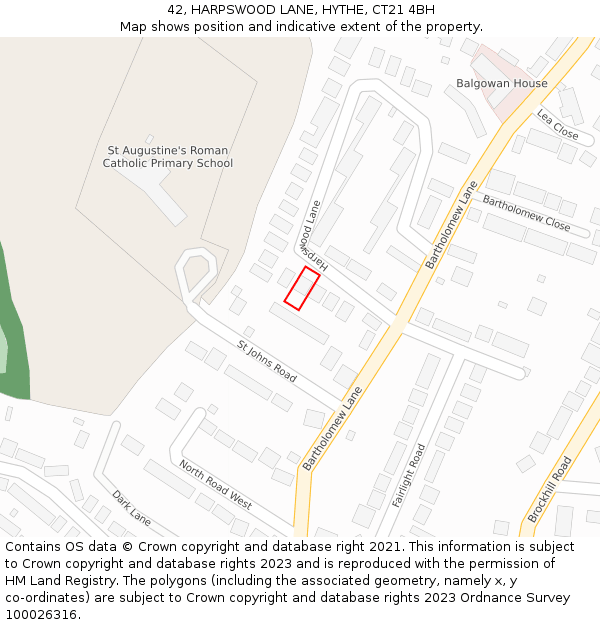 42, HARPSWOOD LANE, HYTHE, CT21 4BH: Location map and indicative extent of plot