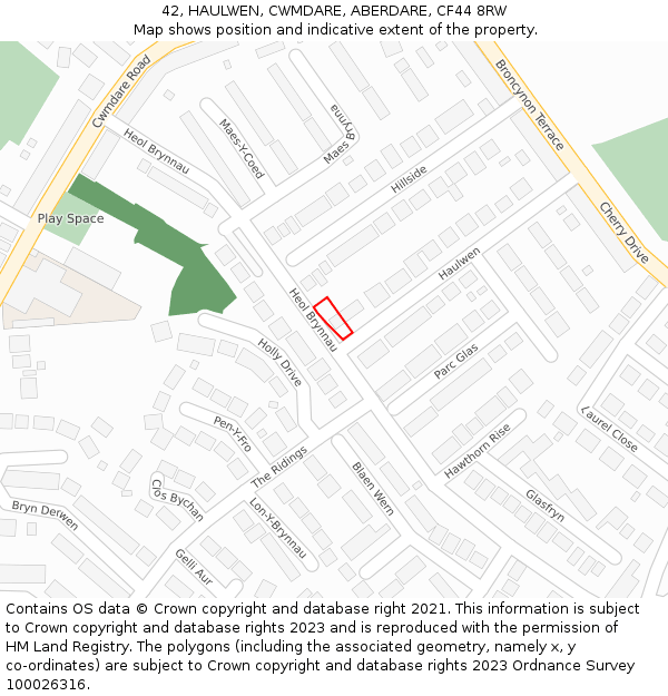 42, HAULWEN, CWMDARE, ABERDARE, CF44 8RW: Location map and indicative extent of plot