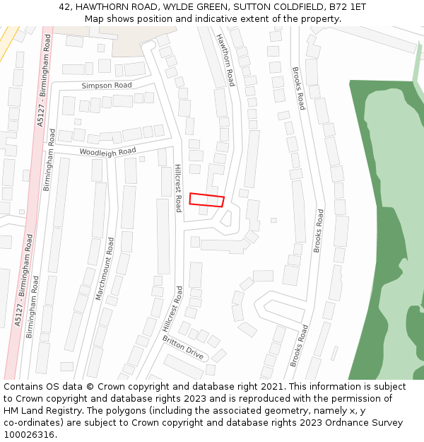 42, HAWTHORN ROAD, WYLDE GREEN, SUTTON COLDFIELD, B72 1ET: Location map and indicative extent of plot