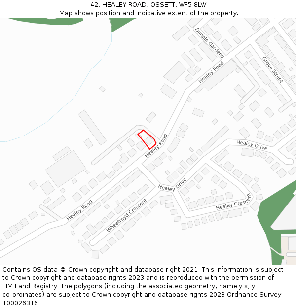 42, HEALEY ROAD, OSSETT, WF5 8LW: Location map and indicative extent of plot