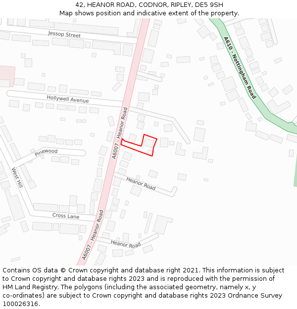 42, HEANOR ROAD, CODNOR, RIPLEY, DE5 9SH: Location map and indicative extent of plot