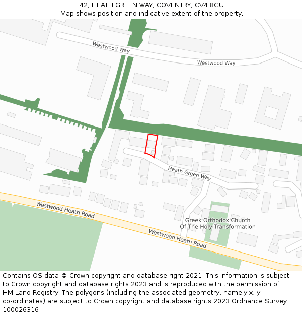 42, HEATH GREEN WAY, COVENTRY, CV4 8GU: Location map and indicative extent of plot