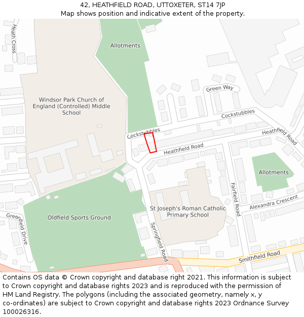 42, HEATHFIELD ROAD, UTTOXETER, ST14 7JP: Location map and indicative extent of plot