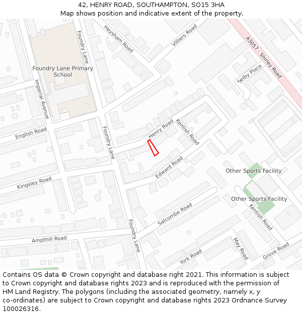 42, HENRY ROAD, SOUTHAMPTON, SO15 3HA: Location map and indicative extent of plot