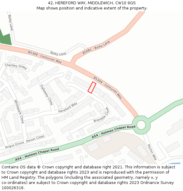 42, HEREFORD WAY, MIDDLEWICH, CW10 9GS: Location map and indicative extent of plot