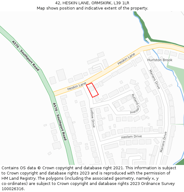 42, HESKIN LANE, ORMSKIRK, L39 1LR: Location map and indicative extent of plot