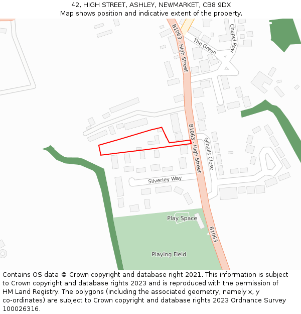 42, HIGH STREET, ASHLEY, NEWMARKET, CB8 9DX: Location map and indicative extent of plot