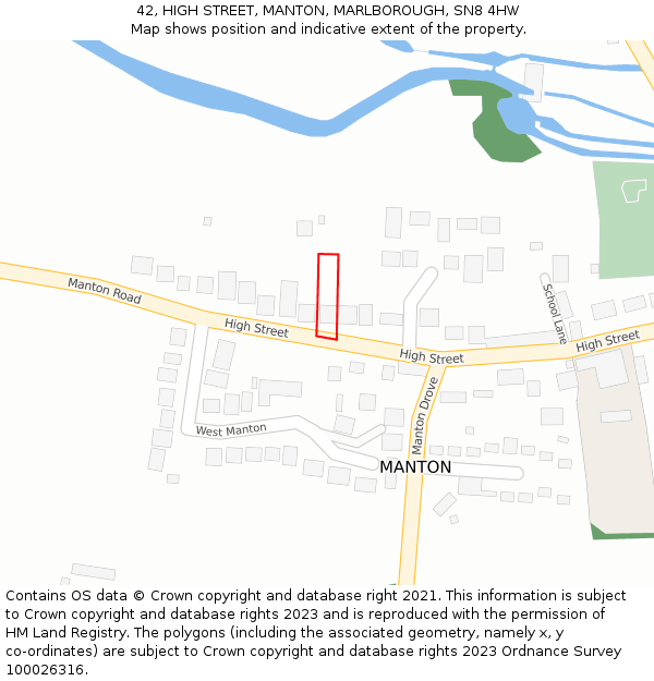 42, HIGH STREET, MANTON, MARLBOROUGH, SN8 4HW: Location map and indicative extent of plot