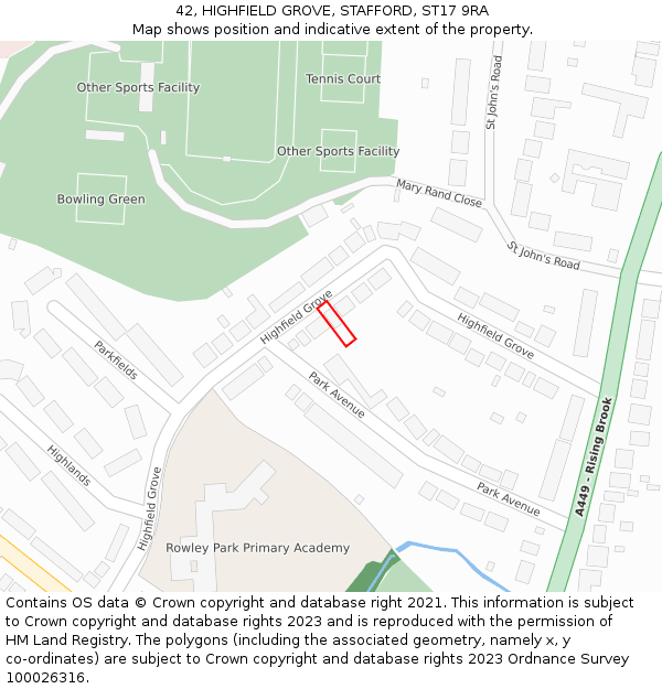 42, HIGHFIELD GROVE, STAFFORD, ST17 9RA: Location map and indicative extent of plot