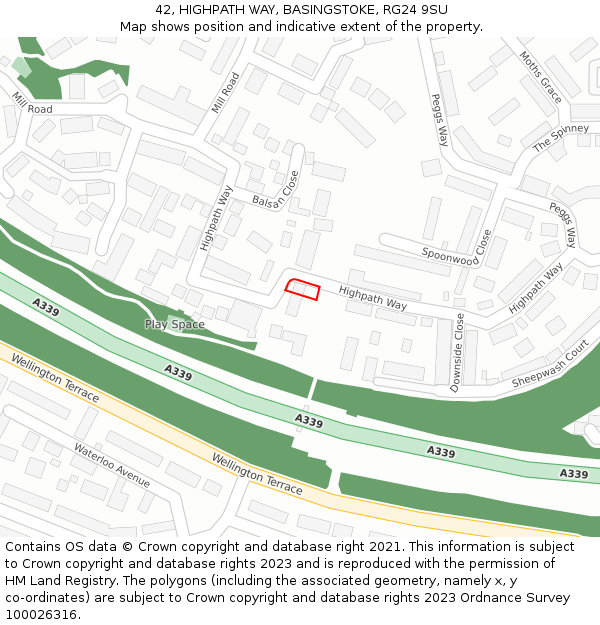 42, HIGHPATH WAY, BASINGSTOKE, RG24 9SU: Location map and indicative extent of plot