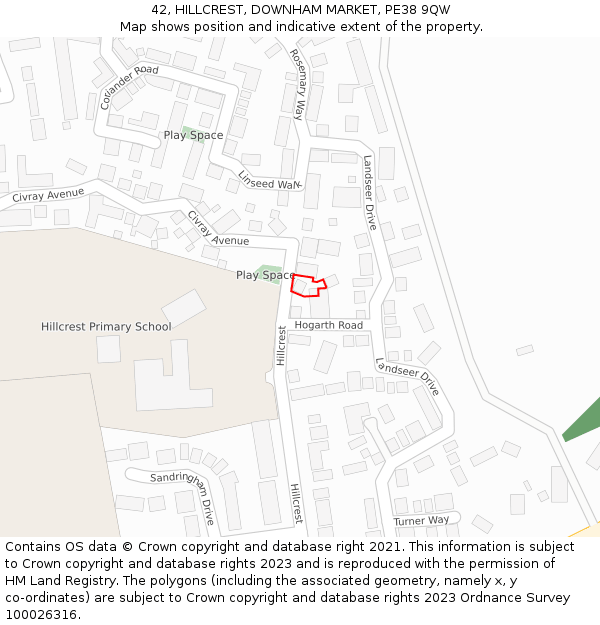 42, HILLCREST, DOWNHAM MARKET, PE38 9QW: Location map and indicative extent of plot