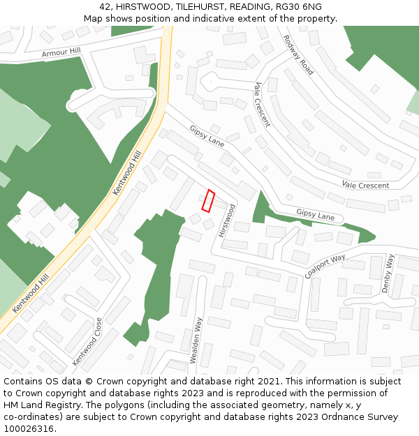 42, HIRSTWOOD, TILEHURST, READING, RG30 6NG: Location map and indicative extent of plot