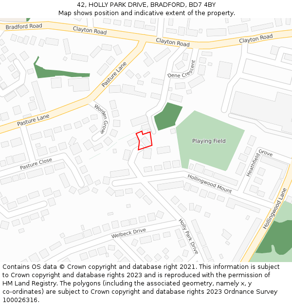 42, HOLLY PARK DRIVE, BRADFORD, BD7 4BY: Location map and indicative extent of plot