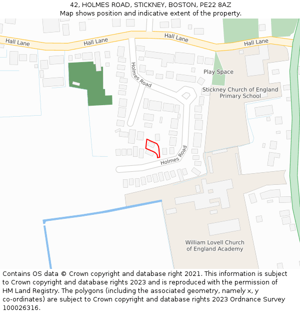 42, HOLMES ROAD, STICKNEY, BOSTON, PE22 8AZ: Location map and indicative extent of plot