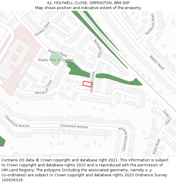 42, HOLYWELL CLOSE, ORPINGTON, BR6 9XP: Location map and indicative extent of plot