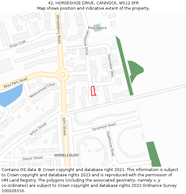 42, HORSESHOE DRIVE, CANNOCK, WS12 0FR: Location map and indicative extent of plot