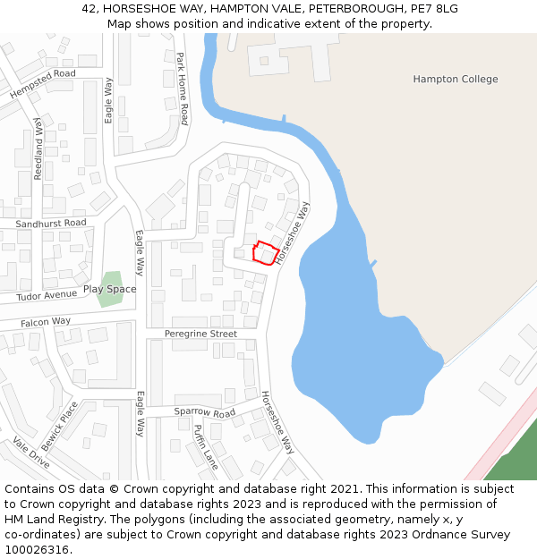 42, HORSESHOE WAY, HAMPTON VALE, PETERBOROUGH, PE7 8LG: Location map and indicative extent of plot