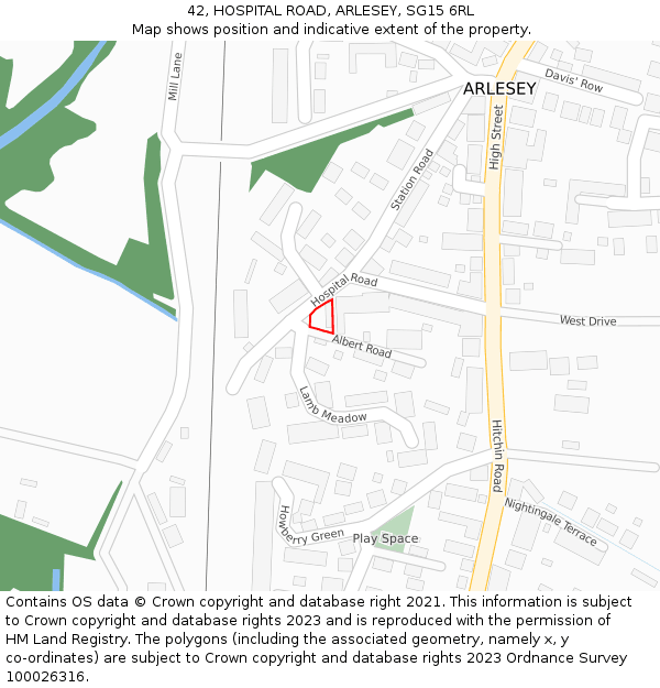 42, HOSPITAL ROAD, ARLESEY, SG15 6RL: Location map and indicative extent of plot