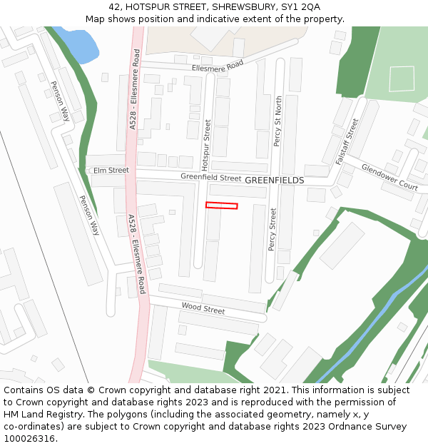 42, HOTSPUR STREET, SHREWSBURY, SY1 2QA: Location map and indicative extent of plot