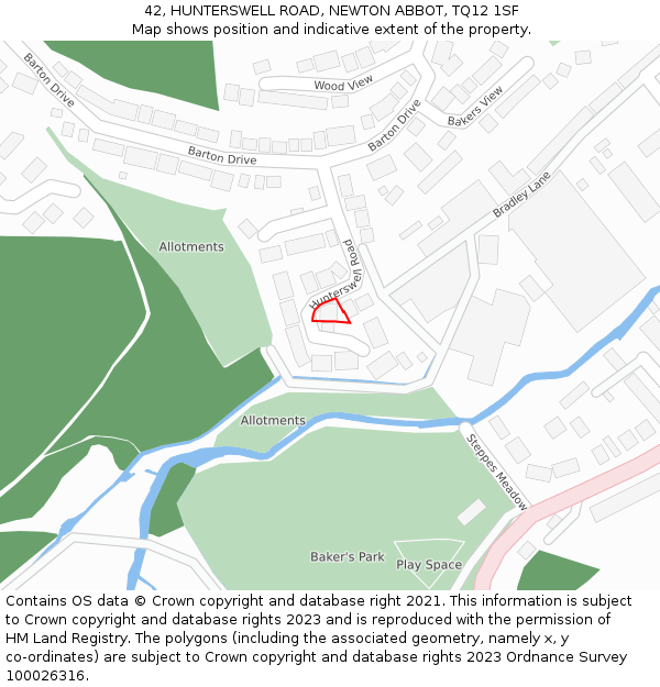 42, HUNTERSWELL ROAD, NEWTON ABBOT, TQ12 1SF: Location map and indicative extent of plot